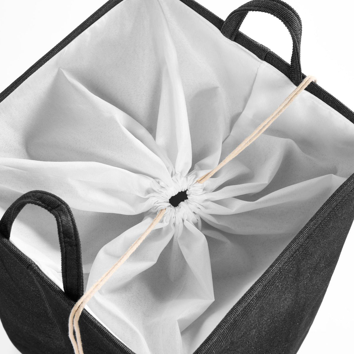 Laundry Basket Bag Foldable Drawstring Clothes Bin Organiser Faux Linen Handles