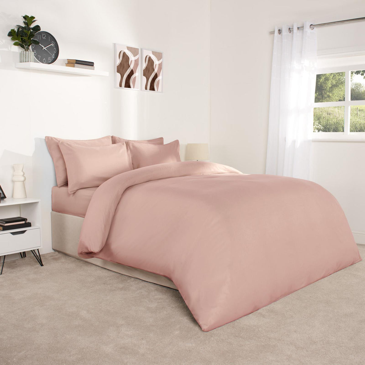 OHS Plain Duvet Cover & Pillowcase Reversible Bedding Set OR Fitted Sheet