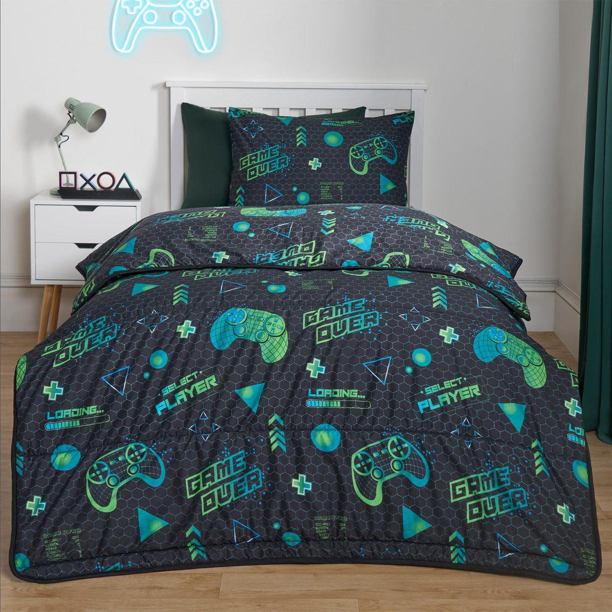 OHS Coverless 10.5 Tog Kids Gaming Duvet Pillowcase Quilt Bedding Set