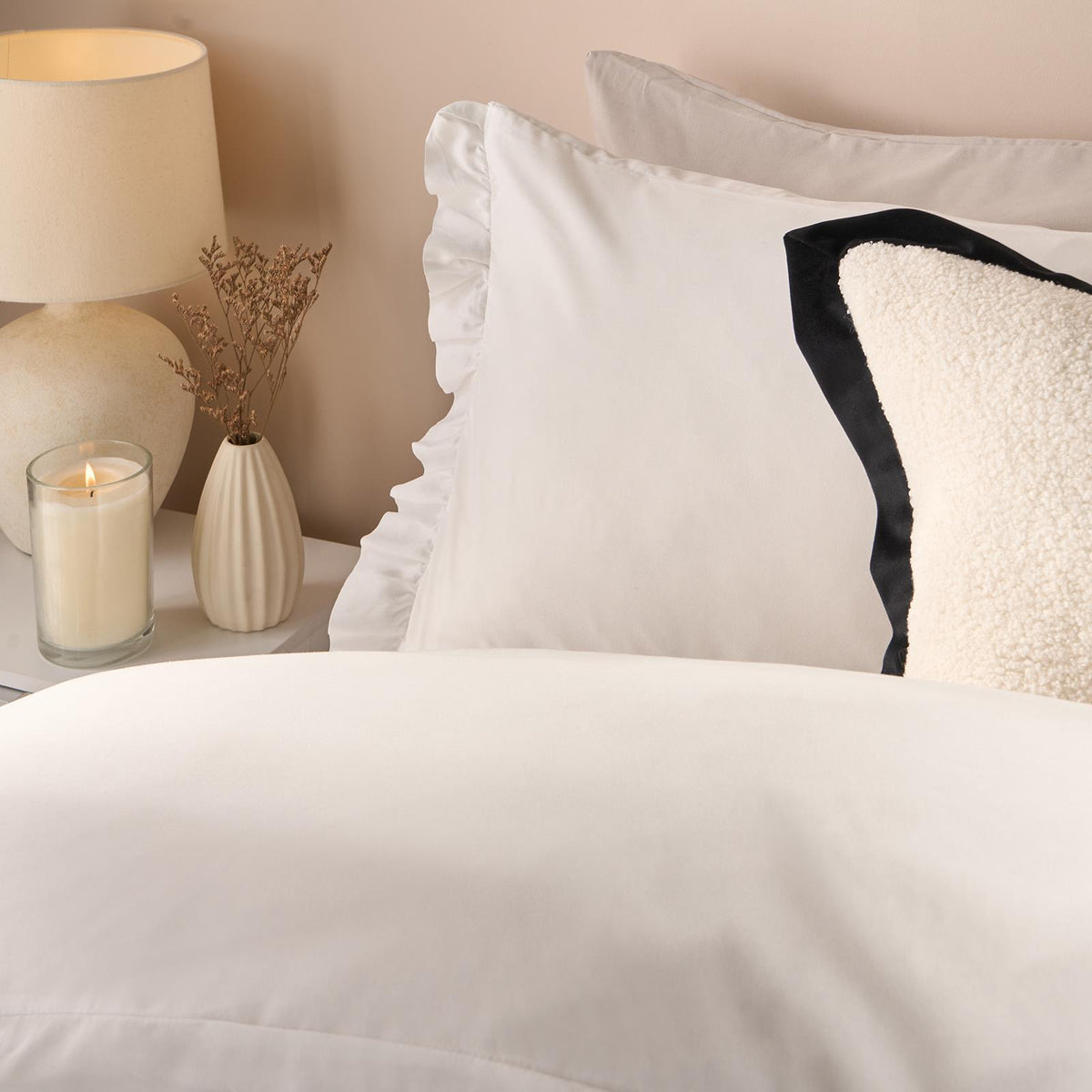 OHS Frill Edge Bedding Set Microfibre Decor Duvet Cover with Pillowcase
