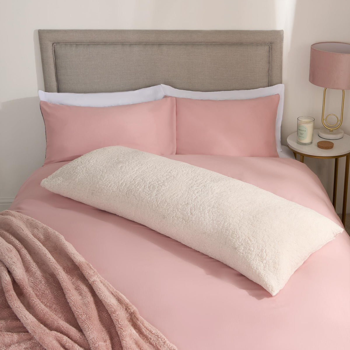 OHS Long Bolster Pillow Teddy Fleece Body Neck Pregnancy Support Cushion