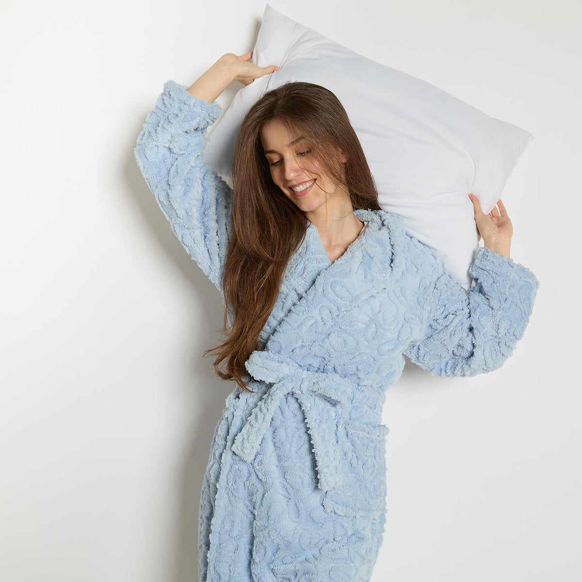OHS Tufted Dressing Gown Soft Fleece Robe Thermal Bathrobe Hooded Loungewear