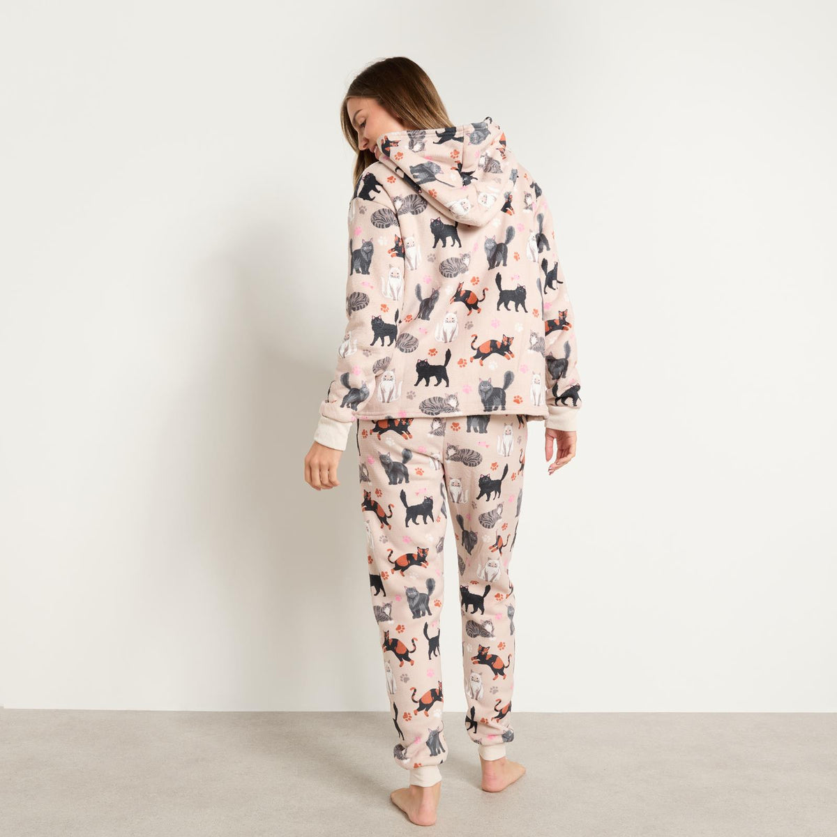 OHS Pet Print Loungewear Set Hoodie Blanket Sherpa Lined Fleece Winter Nightwear