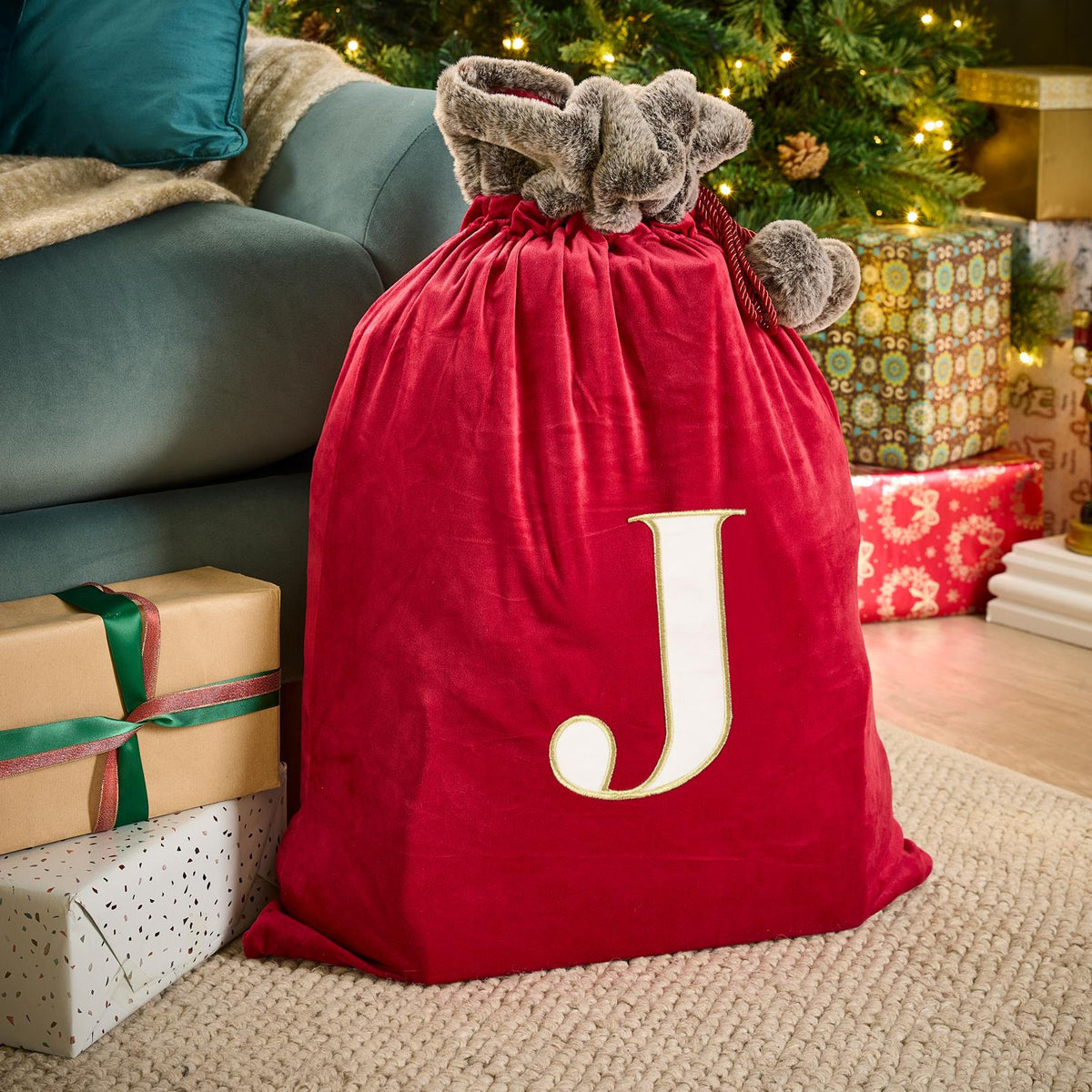 OHS Christmas Alphabet Stocking Sack Set Festive Xmas Santa Gift Bag