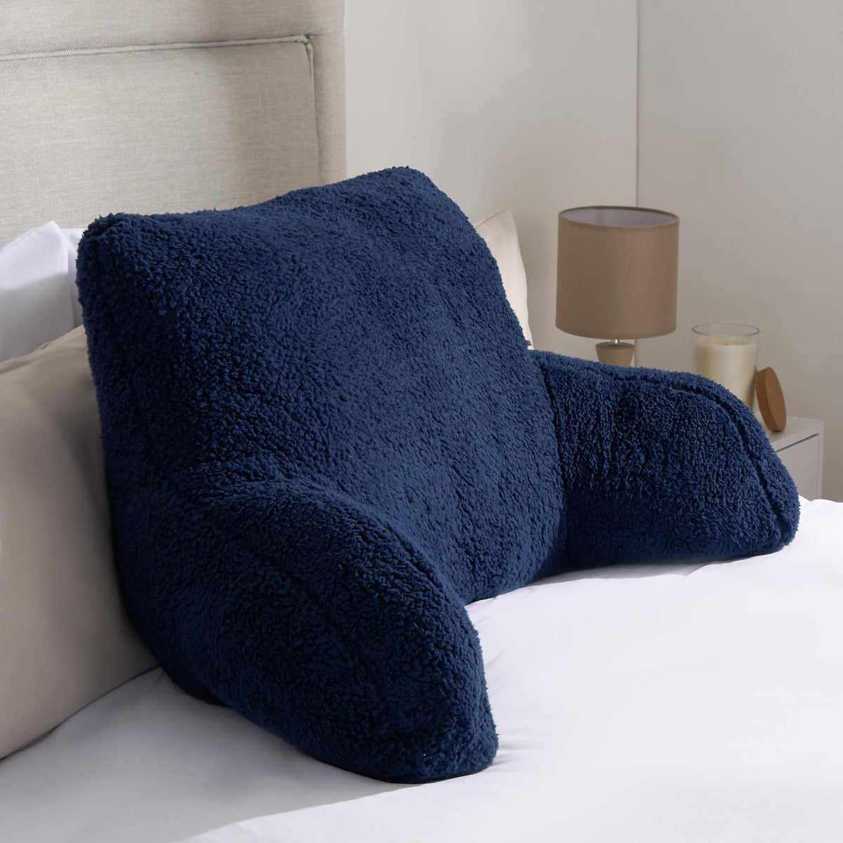 OHS Teddy Fleece Reading Pillow Cuddle Cushion with Arms Lumbar Bed Chair
