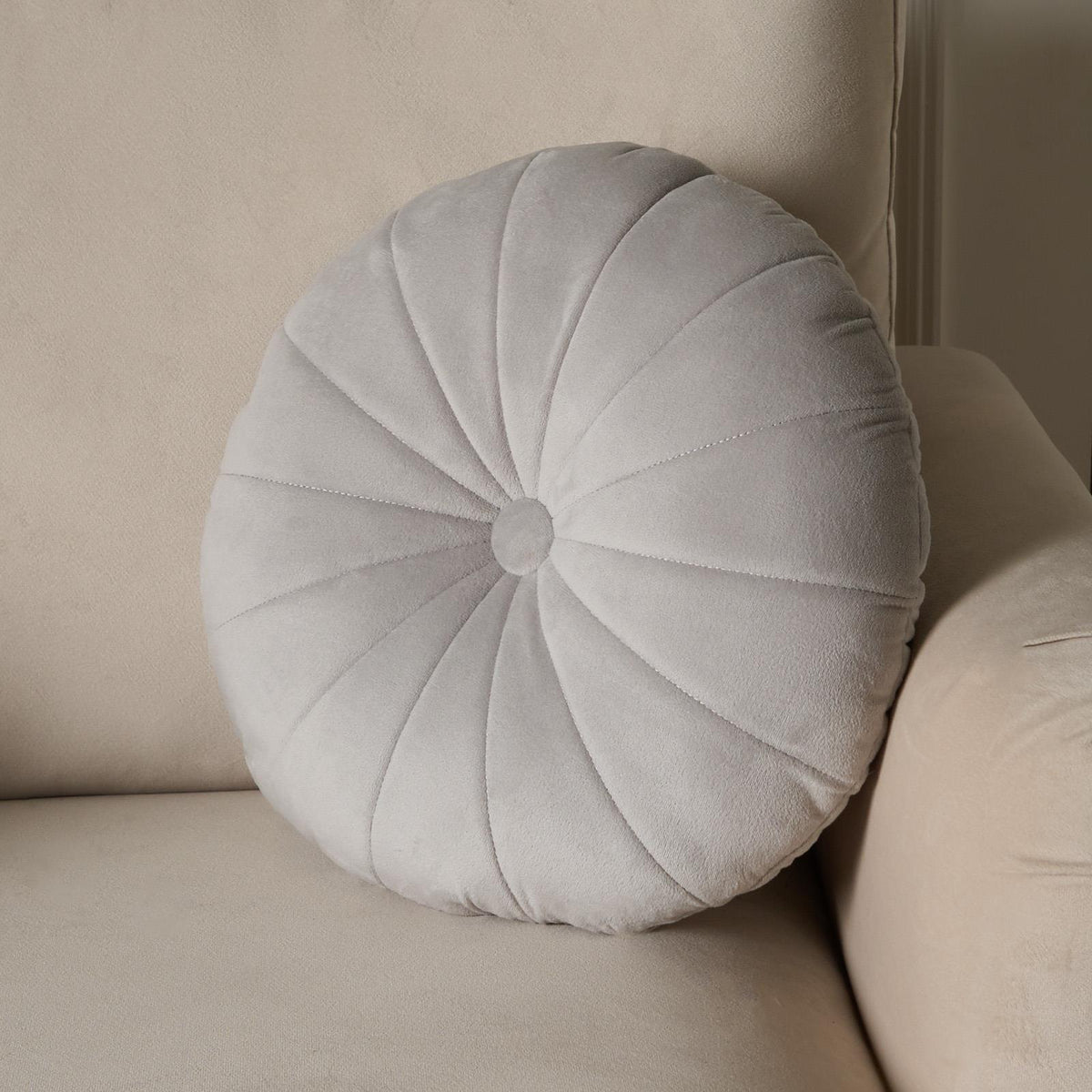 OHS Velvet Filled Cushion Round Bedroom Decor Scatter Chair Sofa Button Pillow
