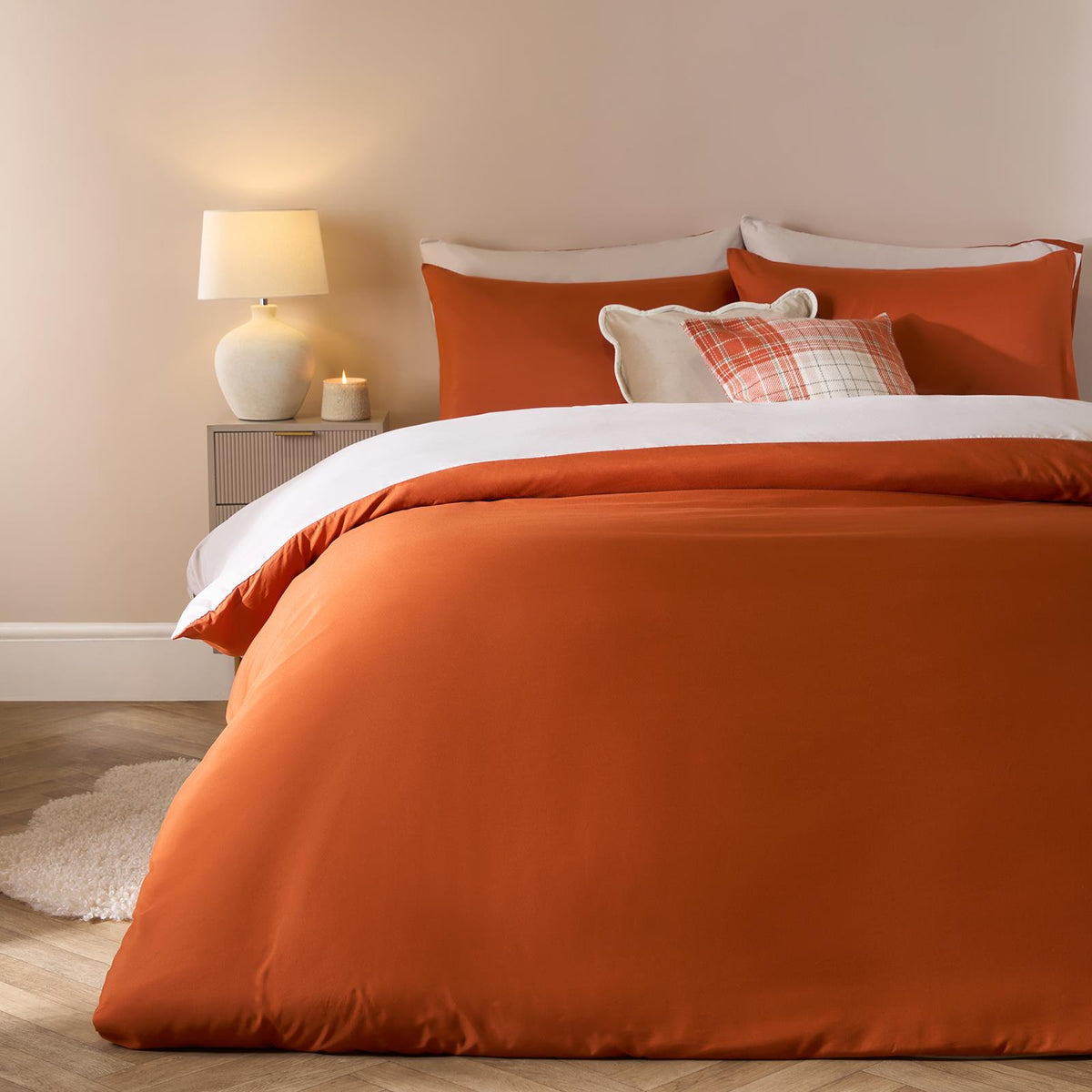 OHS Plain Duvet Cover & Pillowcase Reversible Bedding Set OR Fitted Sheet