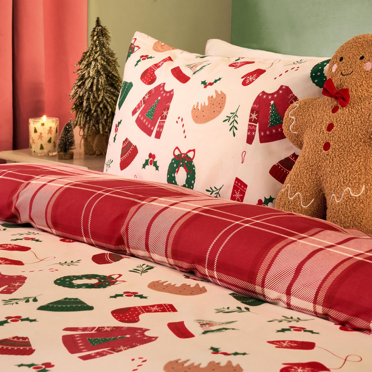 OHS Xmas Reversible Bedding Set Novelty Kids Duvet Cover with Pillowcase Double