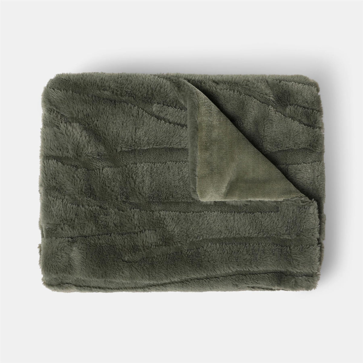 OHS Faux Fur Ribbed Fleece Throw Over Bed Blanket Supersoft, Green - 150 x 200cm
