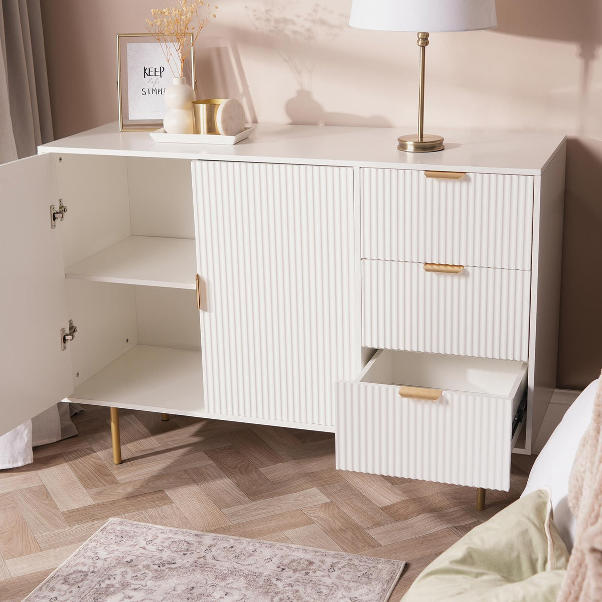 OHS Ribbed Drawer Unit Bedside Table 3/4/5/6 Draw Cabinet Nightstand Sideboard