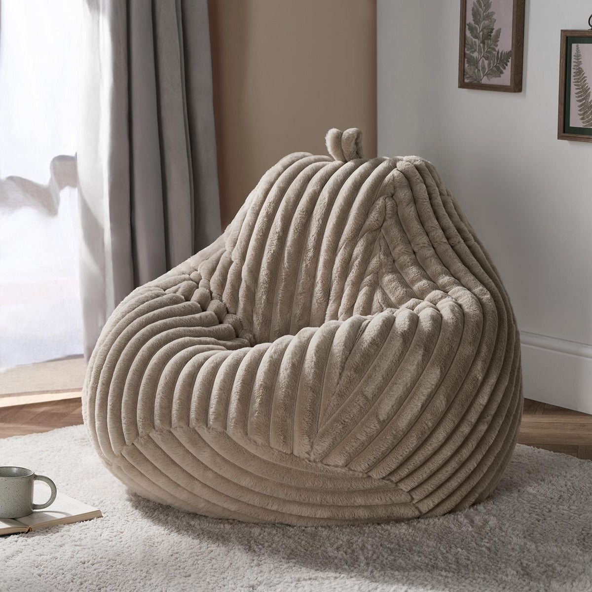 OHS Ribbed Bean Bag Chair Adult Gaming Beanbags with Filling Cosy Couch