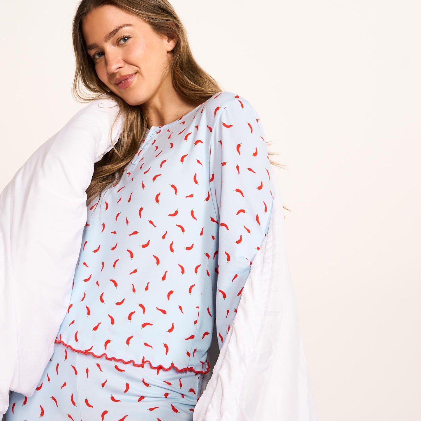 OHS Print Jersey Pyjama Set Womens Lettuce Edge Sleepwear Nightwear Loungewear