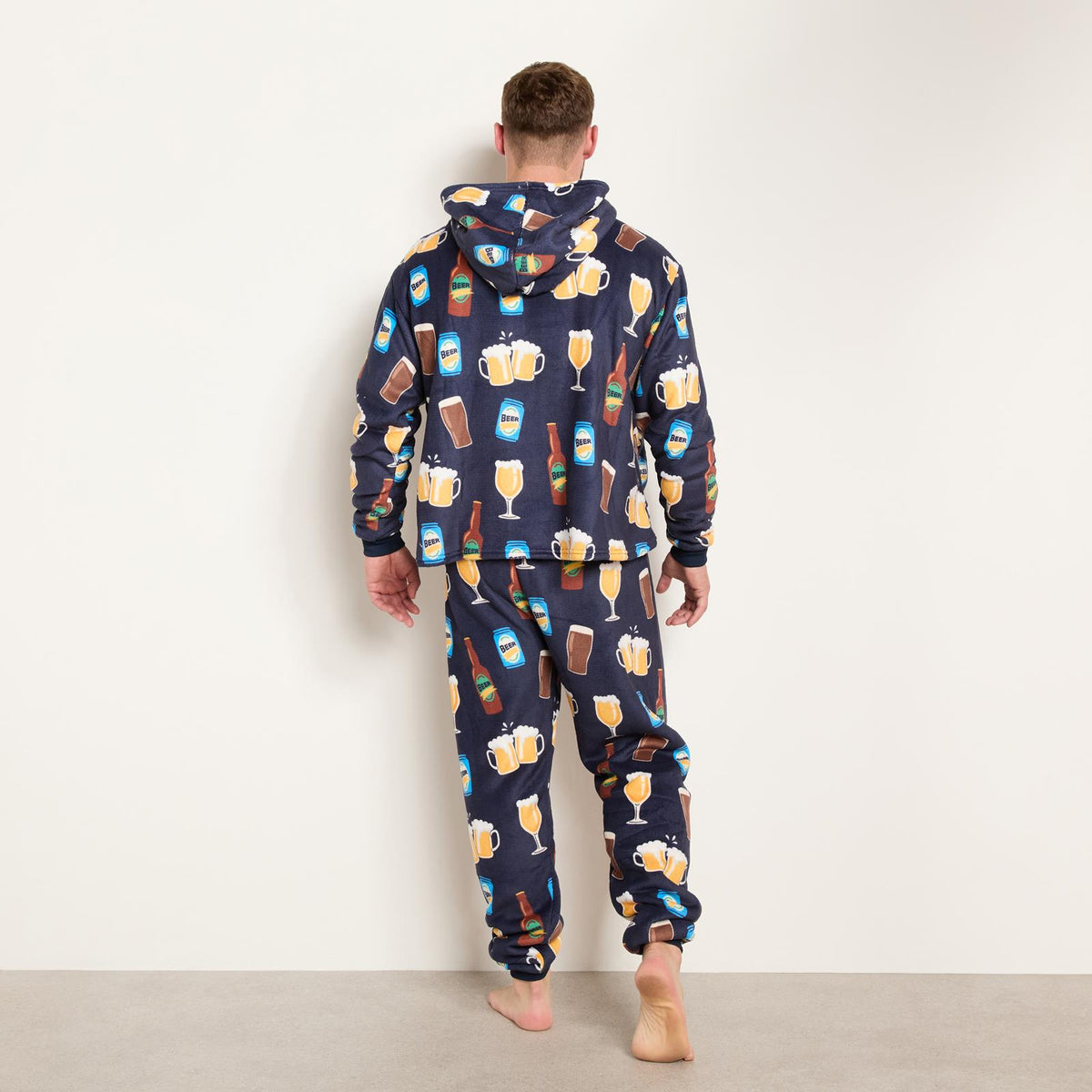 OHS Mens Printed Loungewear Set Winter Sherpa Nightwear 2-Piece Hoodie Jogger