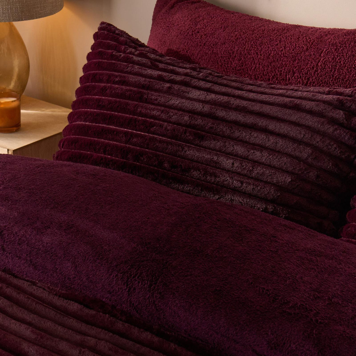 OHS Ribbed Fleece Bedding Set Soft Faux Fur Thermal Duvet Cover with Pillowcase
