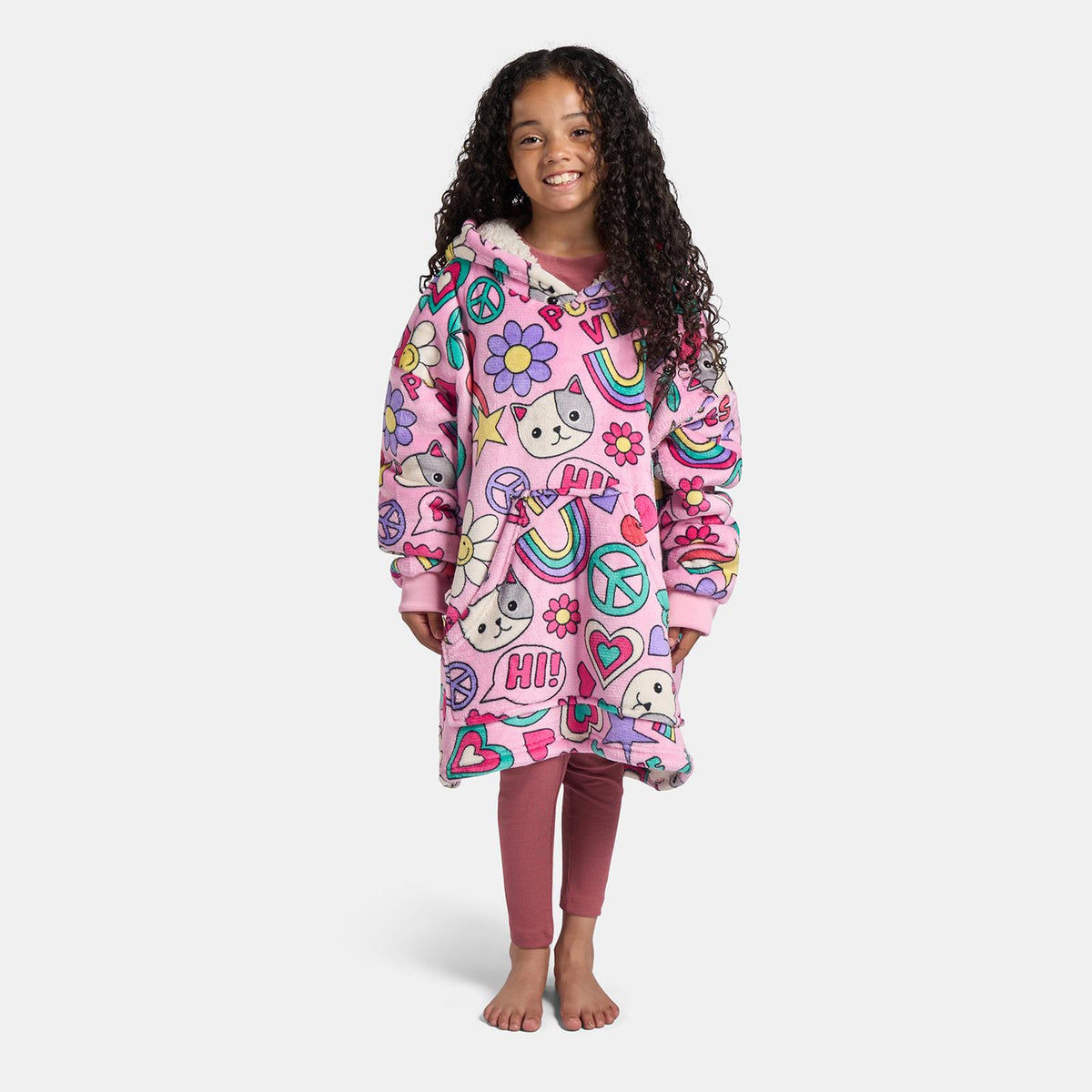 OHS Kids Print Hooded Blanket Flannel Sherpa Lined Wearable Throw Hoodie