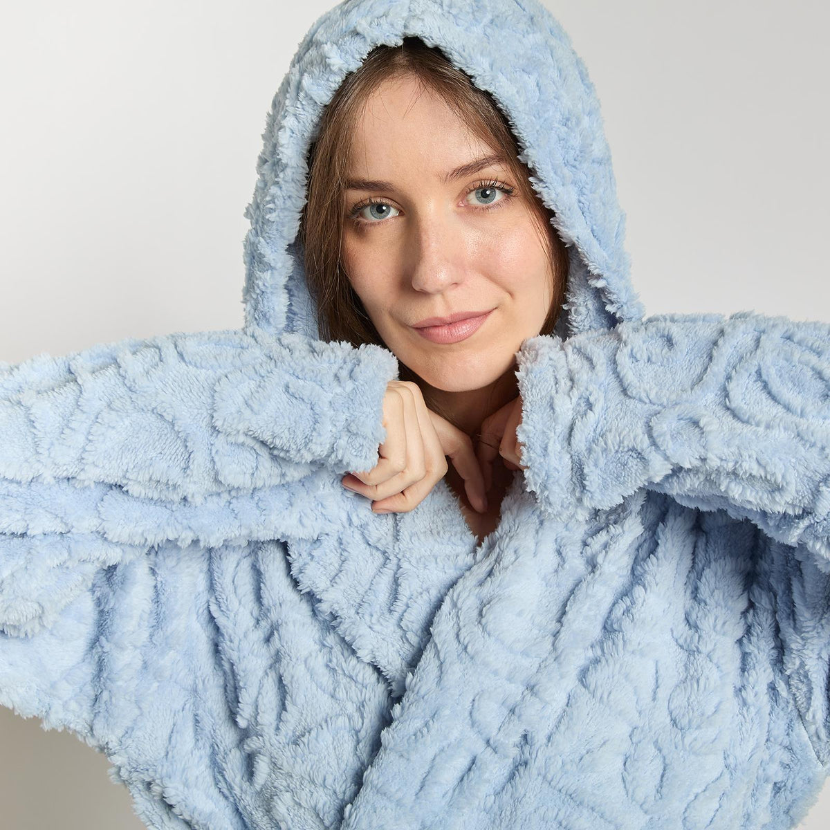 OHS Tufted Dressing Gown Soft Fleece Robe Thermal Bathrobe Hooded Loungewear