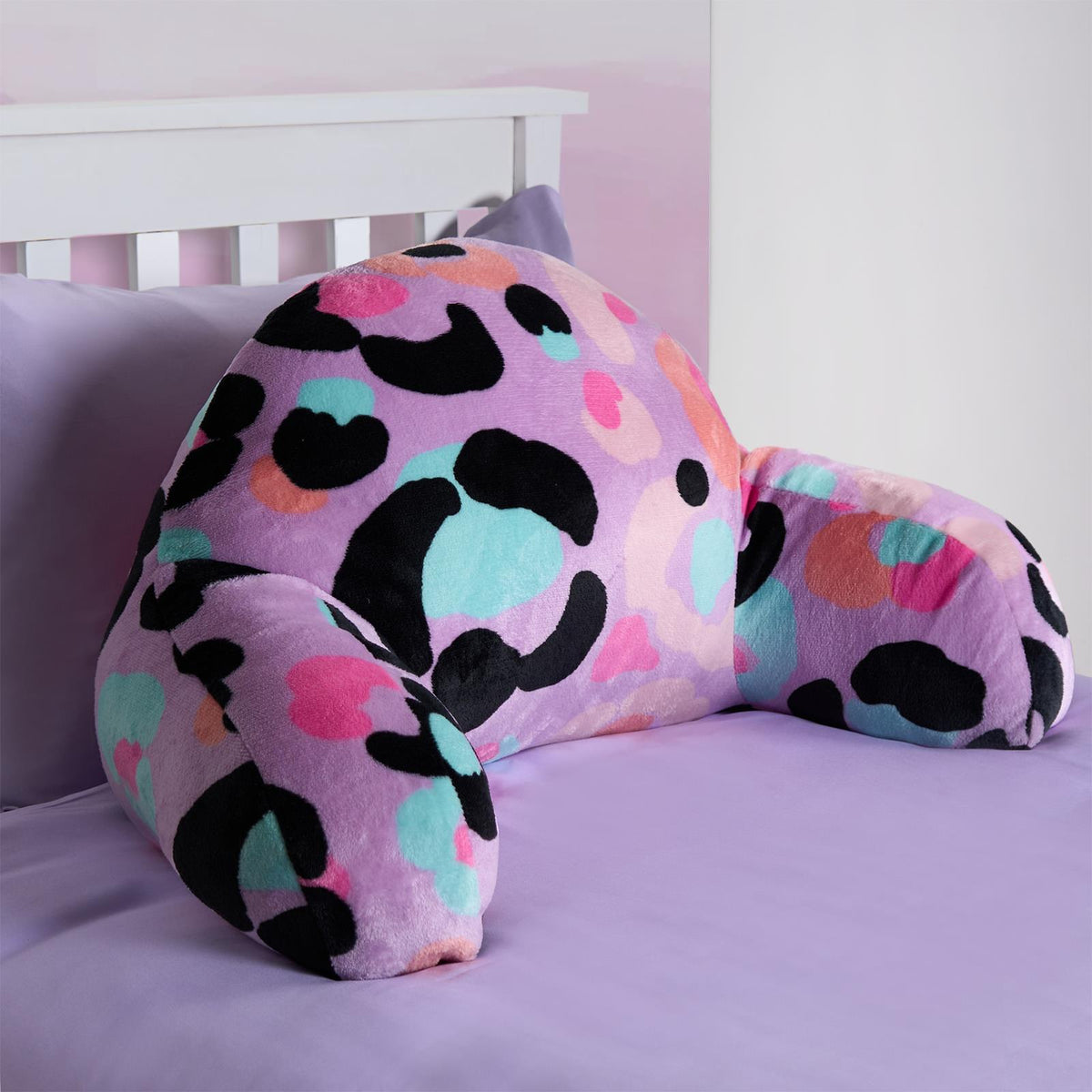 OHS Leopard Cuddle Cushion Kids Soft Fleece Reading Pillow Arms Lumbar Bed Chair