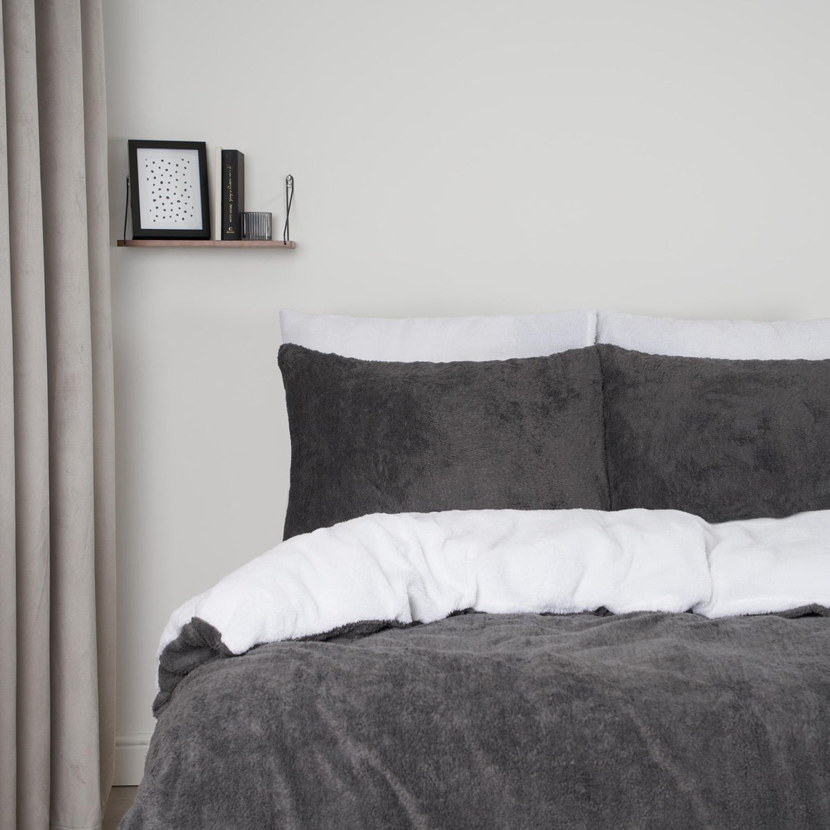OHS Reversible Teddy Fleece Duvet Cover with Pillowcase Bedding Set Grey