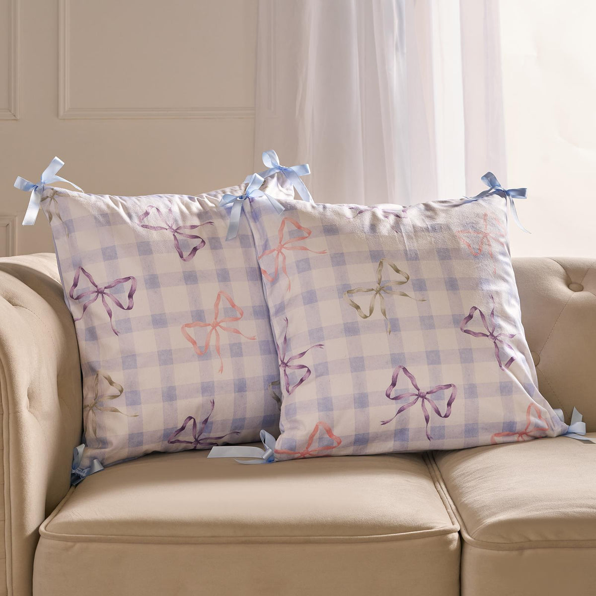 OHS Bows Cushion Covers Matte Velvet Living Room Square Pillowcases Home Decor