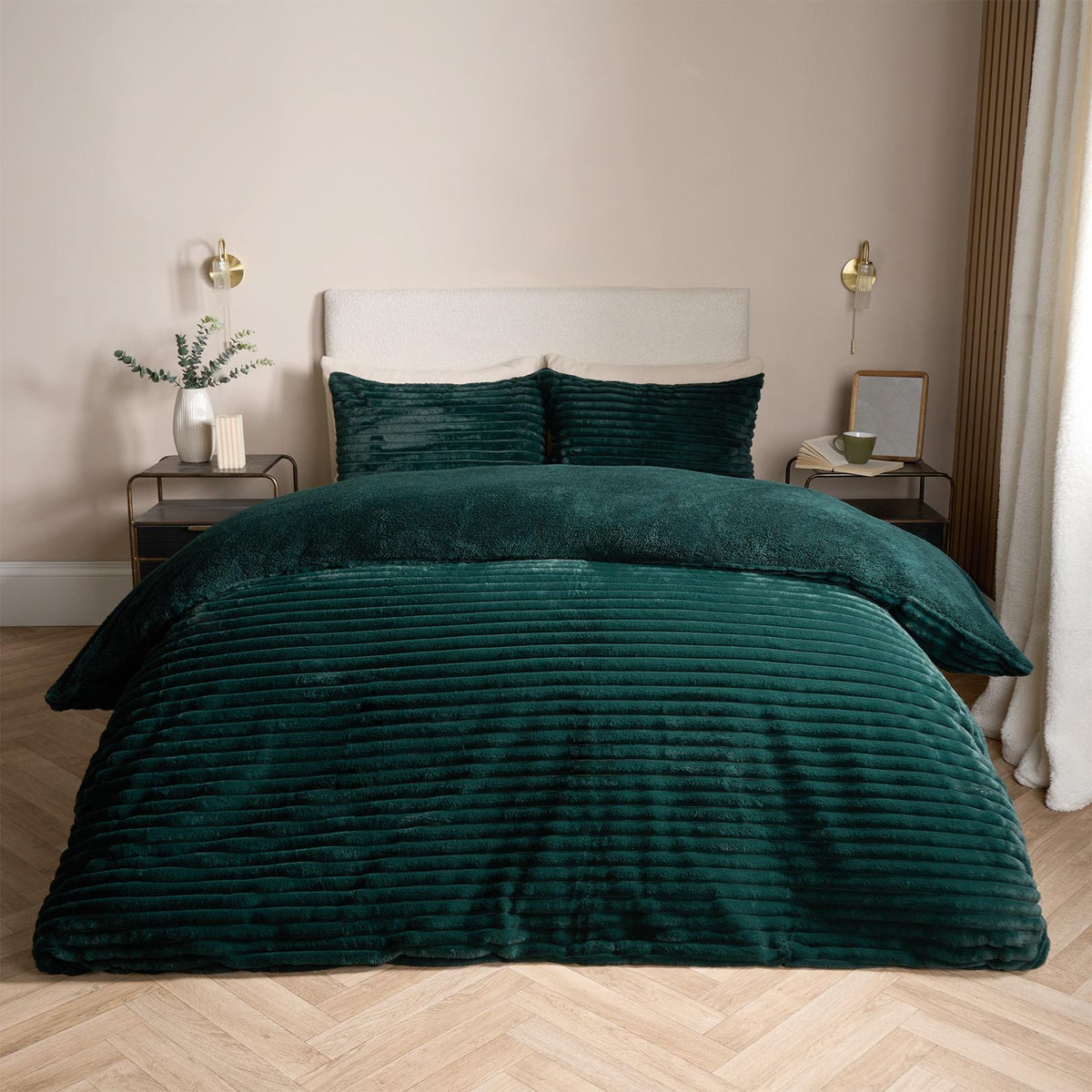OHS Ribbed Fleece Bedding Set Soft Faux Fur Thermal Duvet Cover with Pillowcase
