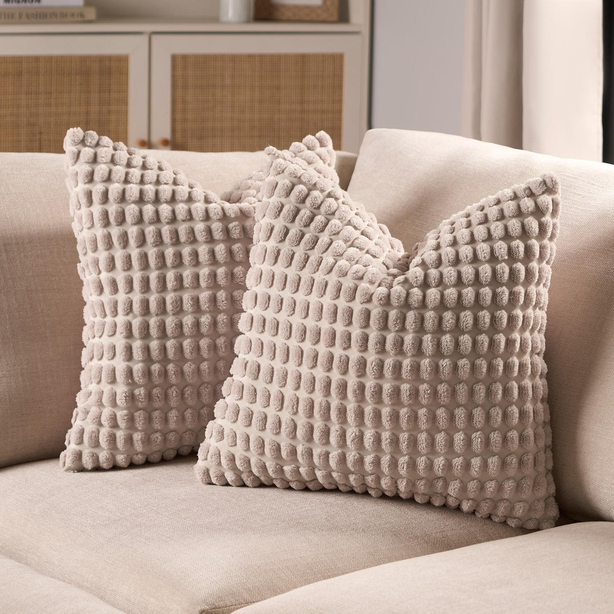 OHS Bobble Cushion Covers Soft Fleece Square Pillowcases Winter Home Decor