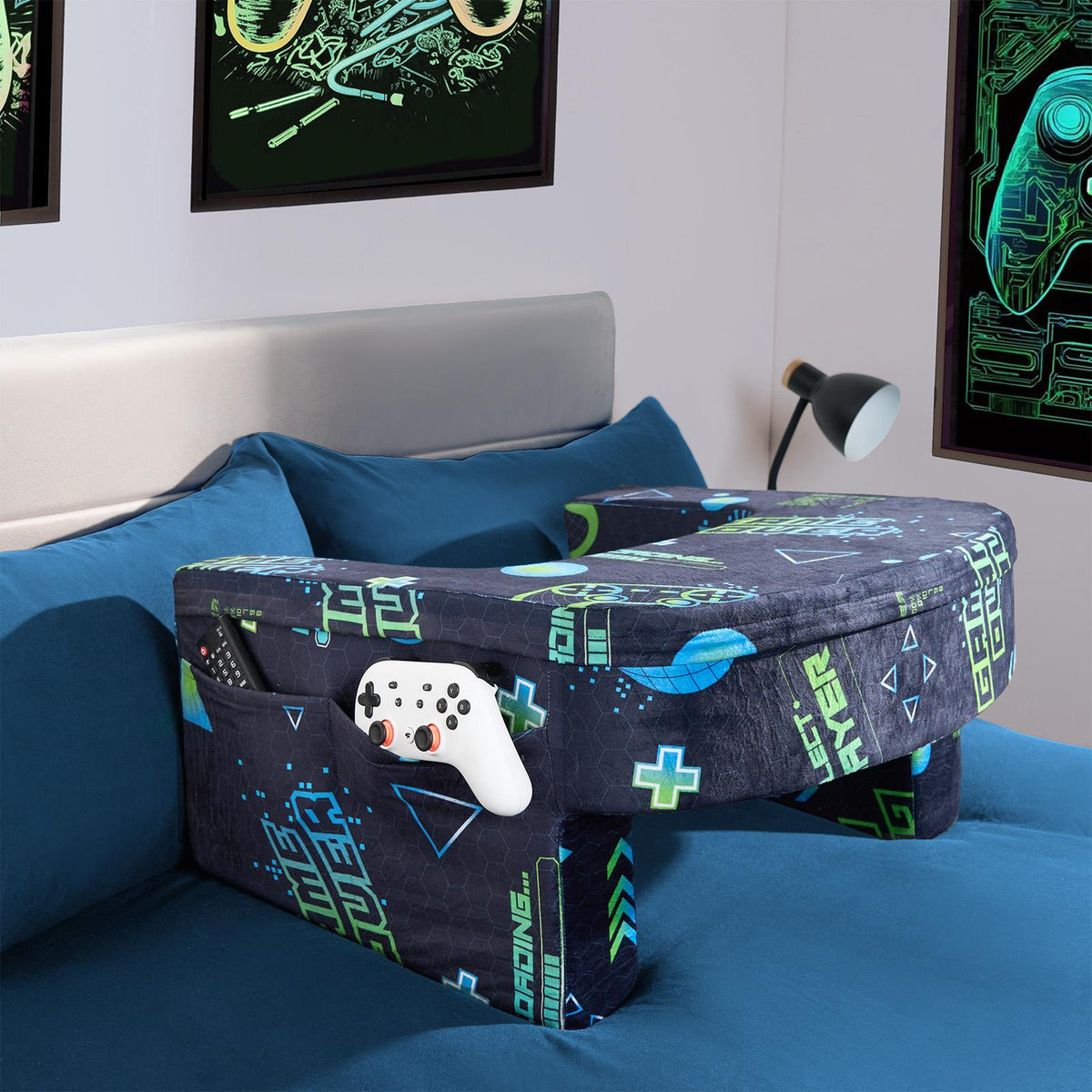 OHS Gaming Lap Pillow Cushion Matte Velvet Filled Laptop Table Tray with Pockets