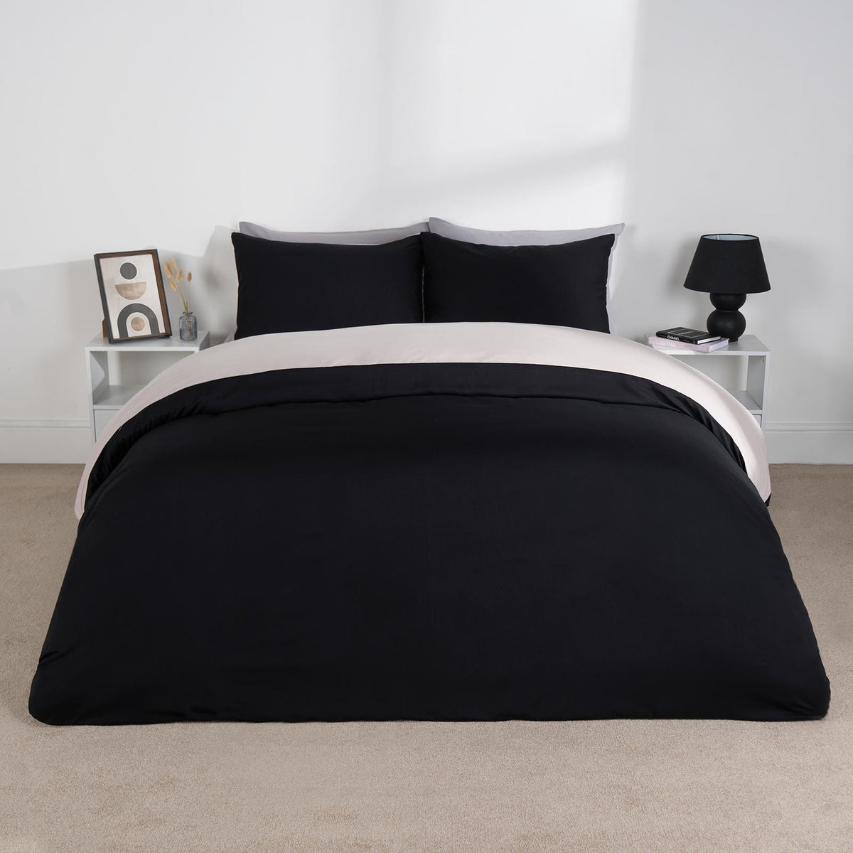 OHS Plain Duvet Cover & Pillowcase Reversible Bedding Set OR Fitted Sheet
