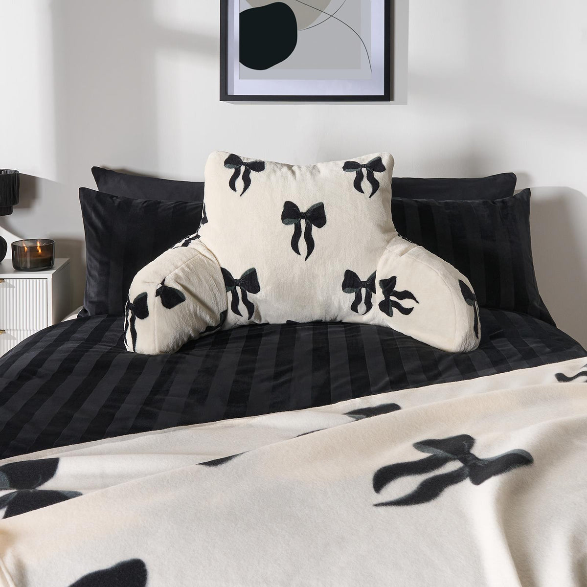 OHS Bows Cuddle Cushion Fleece Back Support Reading Pillow with Arms Bed Chair