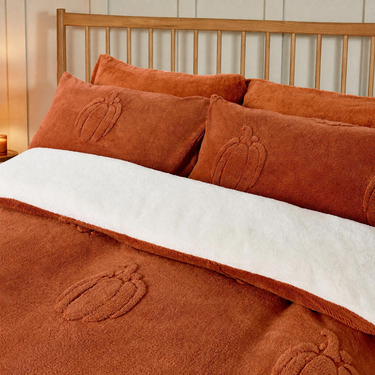 OHS Pumpkin Tufted Duvet Cover Set Halloween Autumn Teddy Fleece Bedding