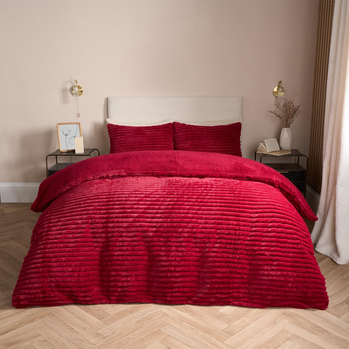 OHS Ribbed Fleece Bedding Set Soft Faux Fur Thermal Duvet Cover with Pillowcase