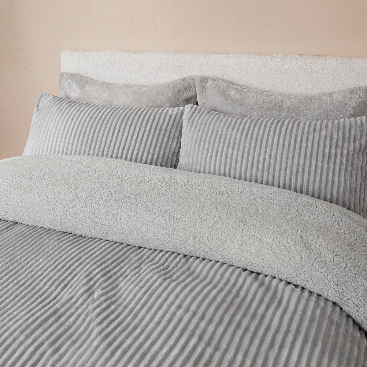 OHS Ribbed Fleece Duvet Cover Set Sherpa Reverse Thermal Supersoft Bedding