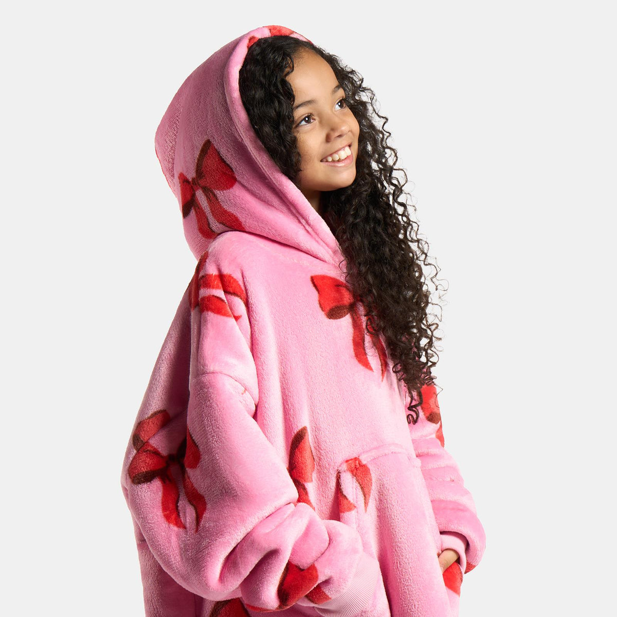 OHS Bows Print Hooded Blanket Adult Kids Sherpa Lined Winter Family Hoodie