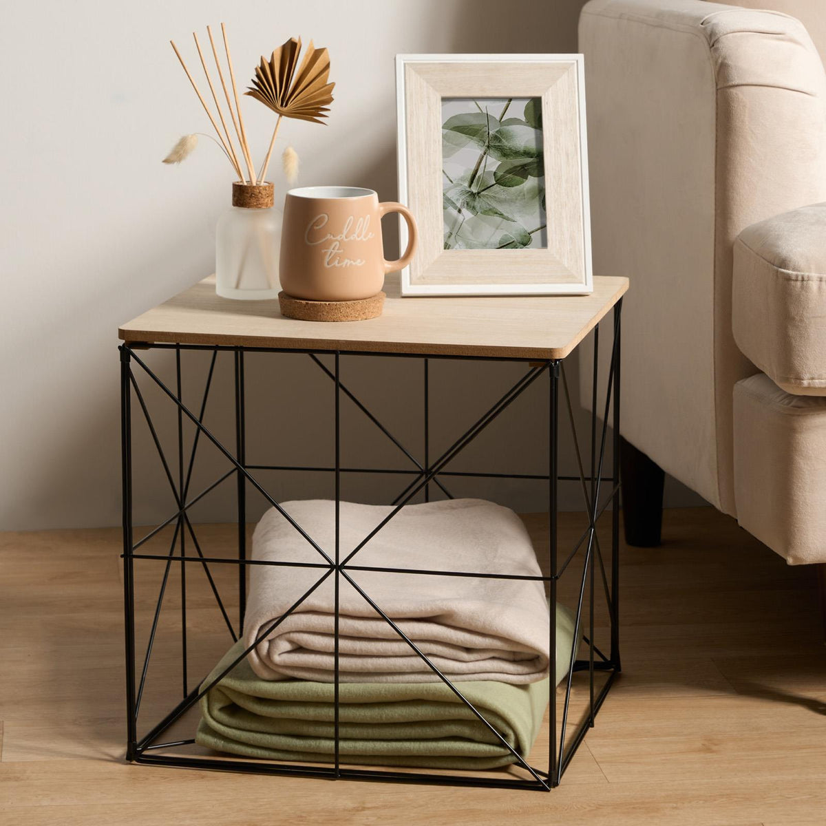 Cube Storage Basket Table Folding Wire Organiser Living Room Home Decor Bedroom