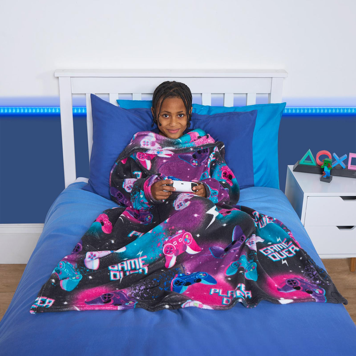 Kids Fleece Blanket with Sleeves Arms Wearable Supersoft Cosy Plush Warm Throw