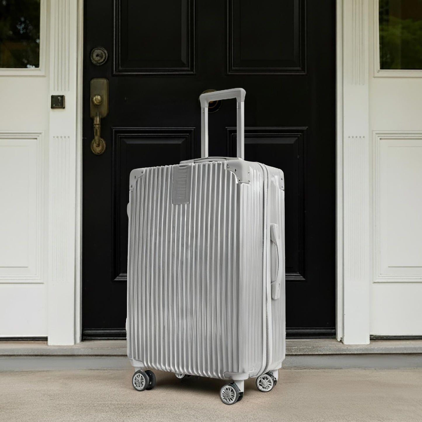 OHS Metallic Effect Suitcase Set 3-Piece Hard Shell Luggage 4 Wheel ABS