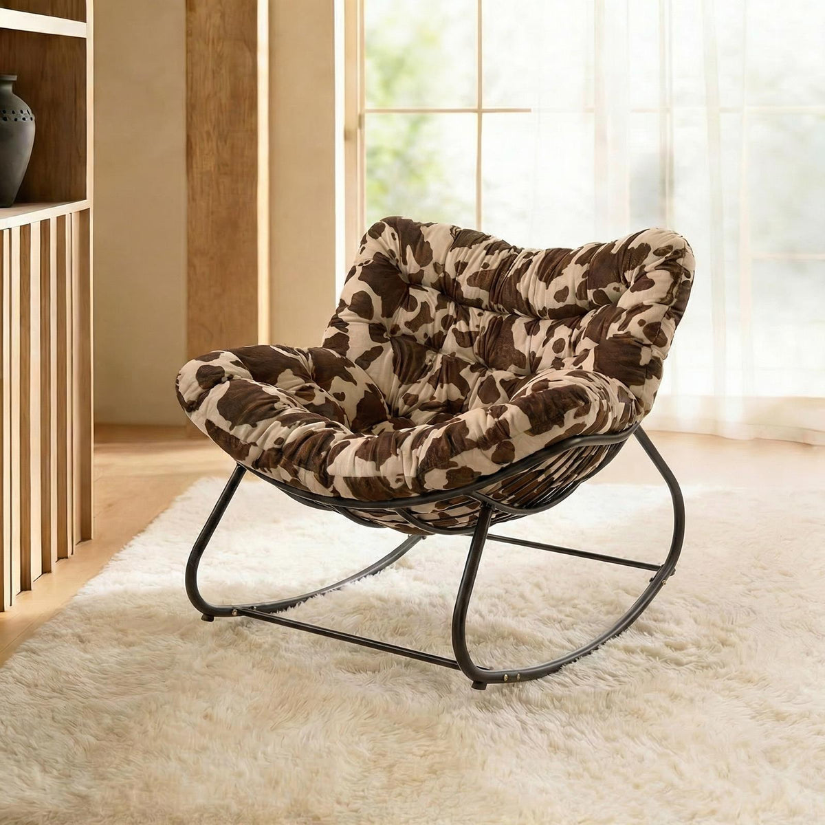 OHS Rocking Chair Ribbed or Smooth Faux Fur Upholstered Metal Frame Cushioned
