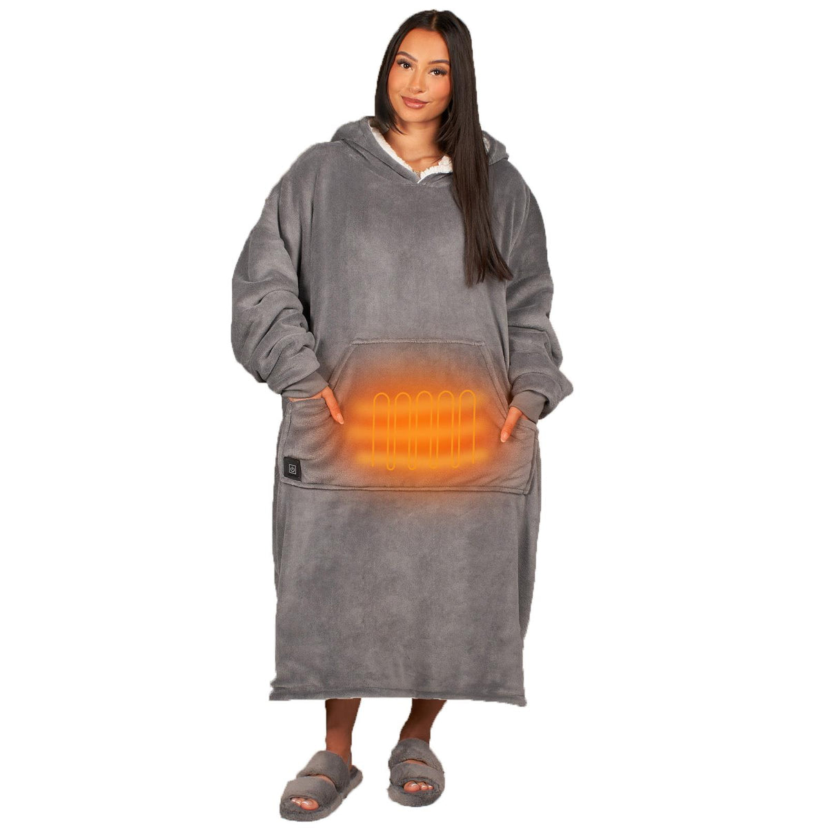 Heated Hoodie Blanket Extra Long Oversized Warm Fleece Sherpa Throw USB Jumper