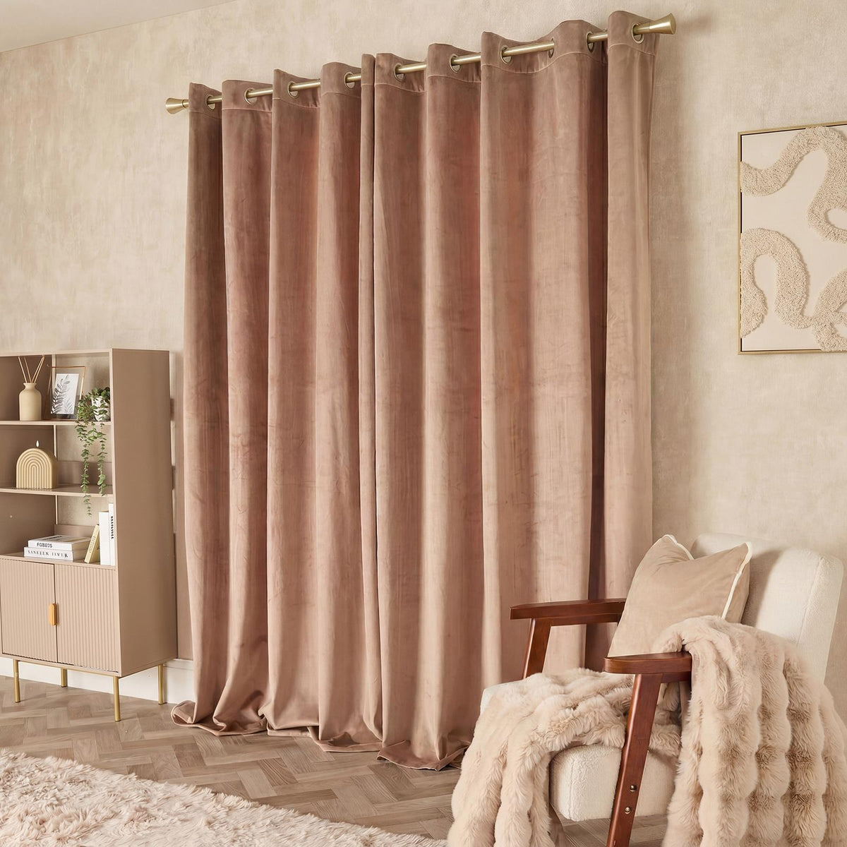 Thermal Matte Velvet Eyelet Curtains 2 Pair Of Ready Made Thick Fabric Ring Top