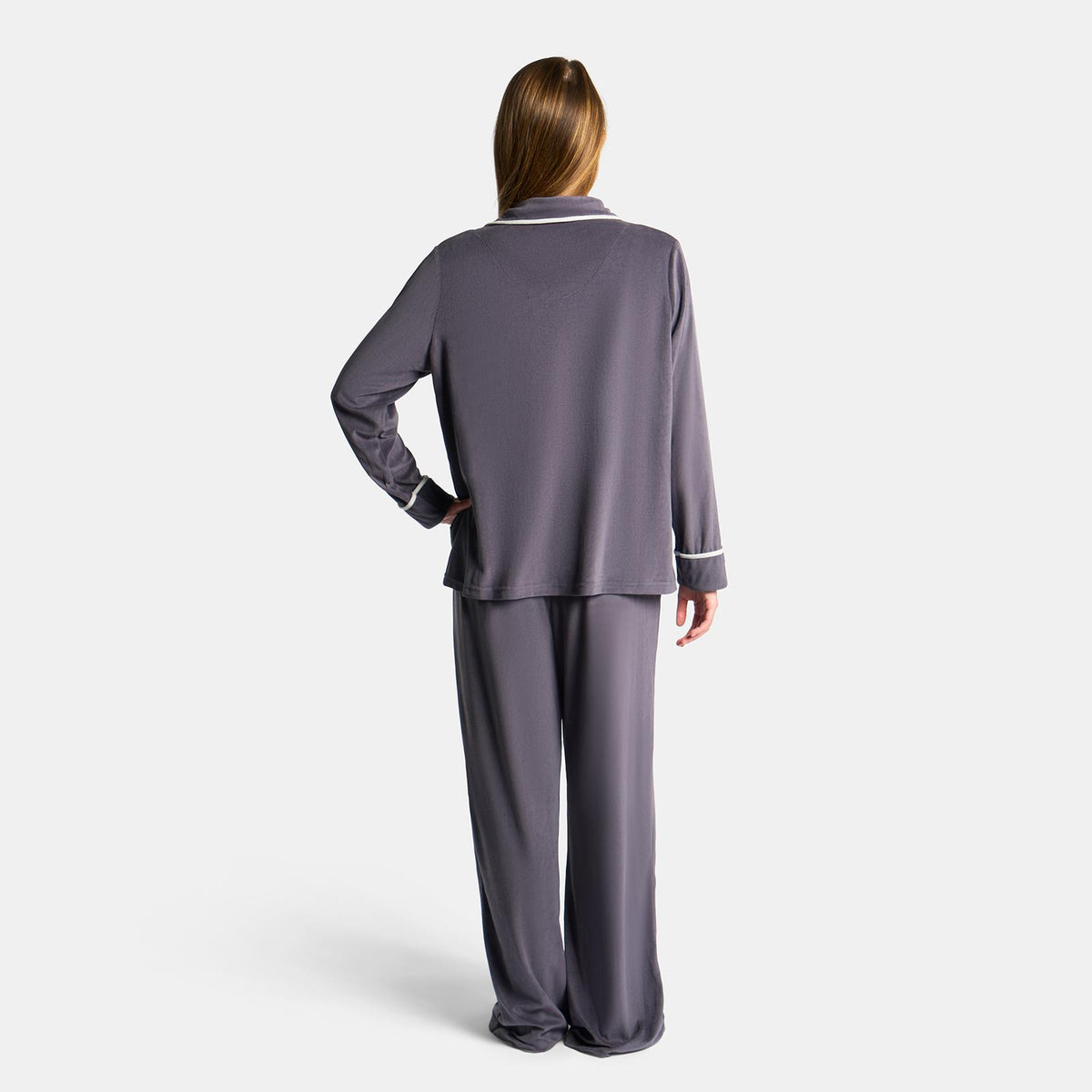 OHS Piped Edge Pyjama Set Button Through Fleece Womens Loungewear Nightwear Pjs