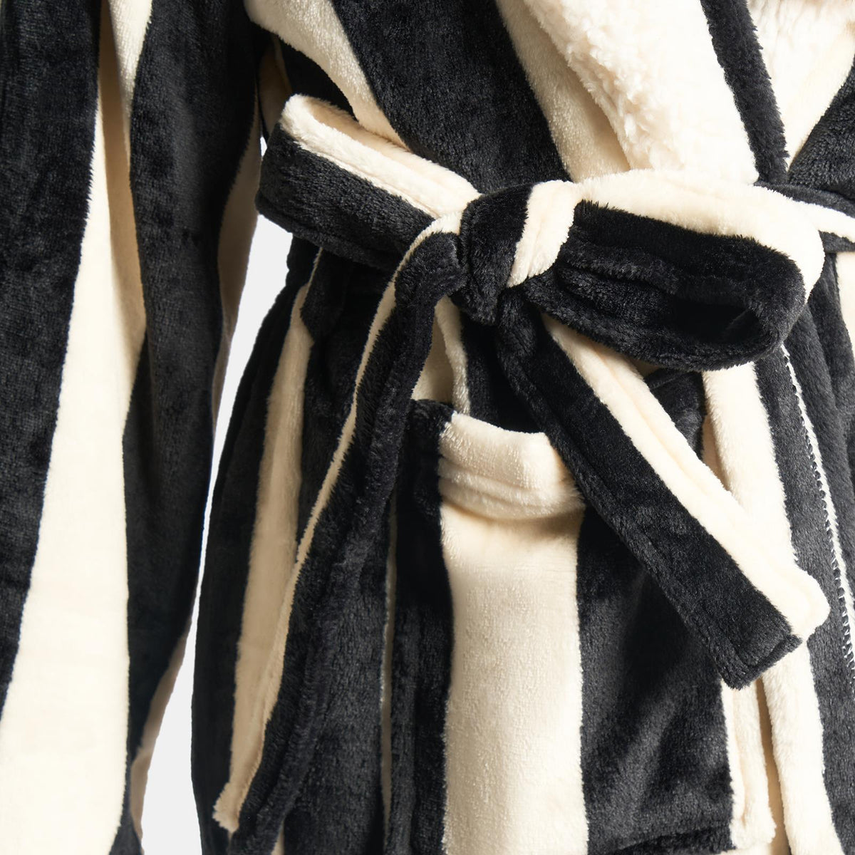 OHS Stripe Dressing Gown Flannel Fleece Robe Thermal Bathrobe Sherpa Lined
