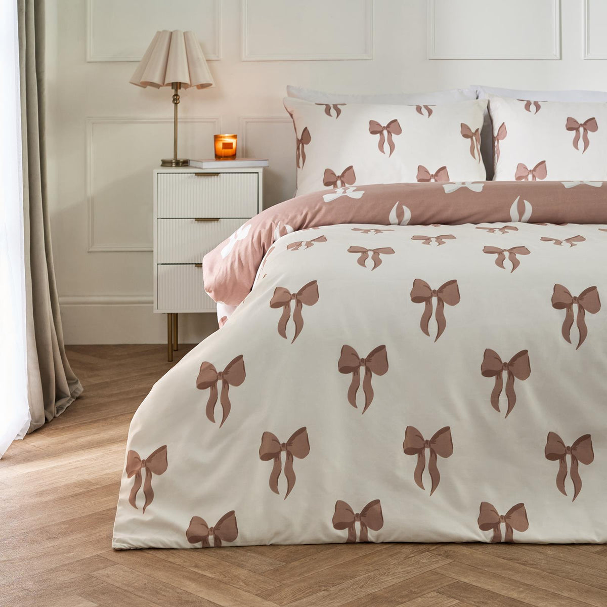 OHS Bow Reversible Duvet Cover Set with Pillowcase Polycotton Microfibre Bedding