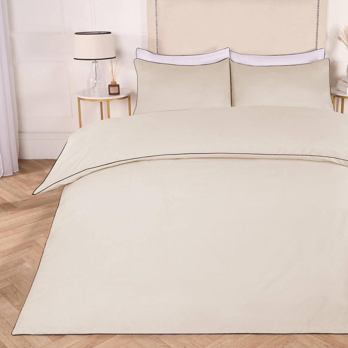 OHS Piped Edge Duvet Cover Set Soft Quilt Pillowcase Bedding Double King Size