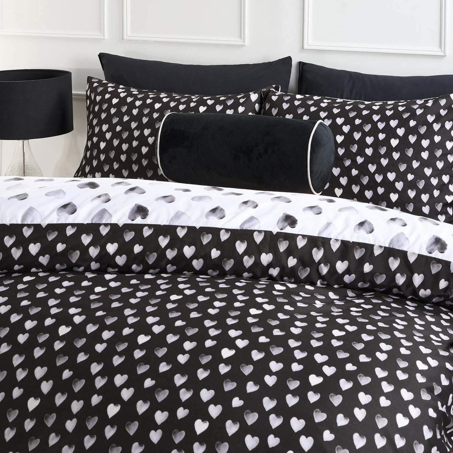 OHS Watercolour Bedding Set Hearts Microfibre Duvet Cover with Pillowcase