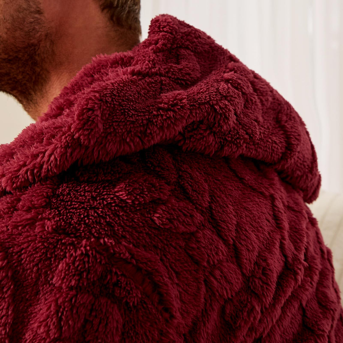 OHS Cable Knit Dressing Gown Flannel Fleece Winter Loungewear Hooded Bathrobe