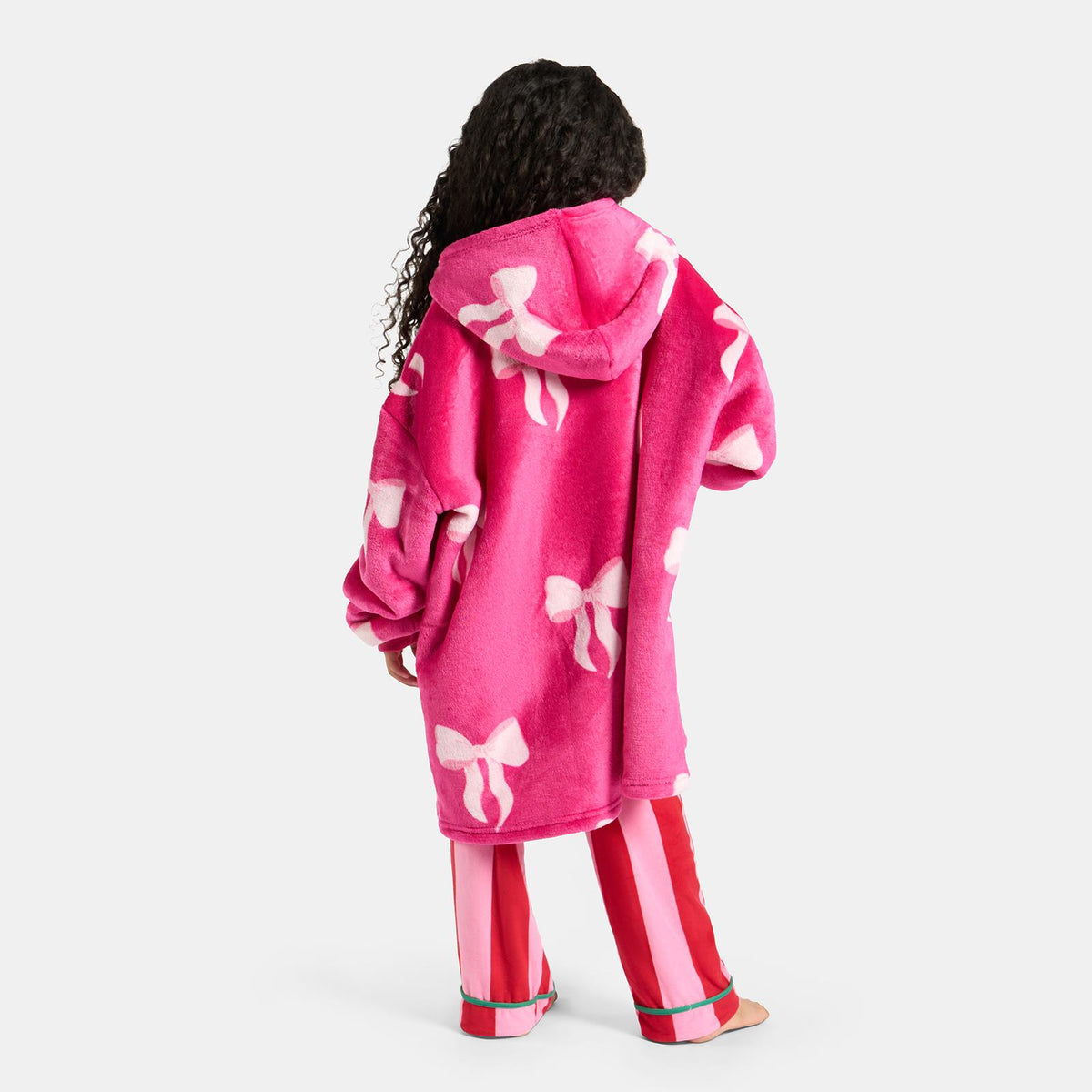 OHS Bows Print Hooded Blanket Adult Kids Sherpa Lined Winter Family Hoodie