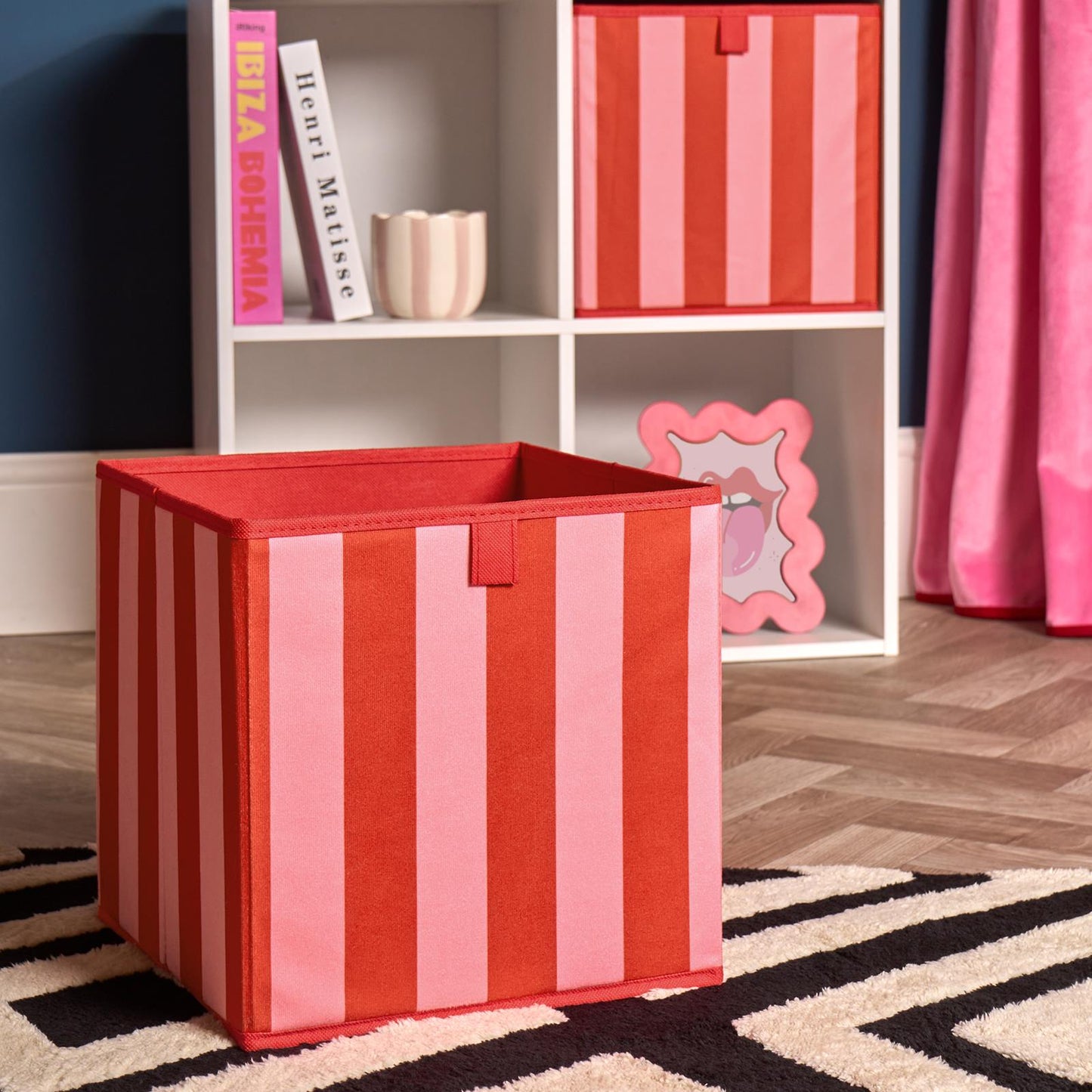 OHS Stripe Storage Box Cube 2 Pack Folding Space Saving Shoe Toy Organiser