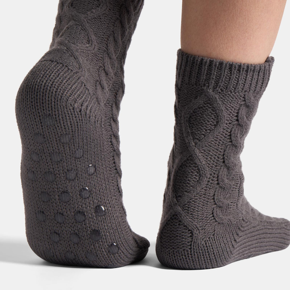 OHS Cable Knit Socks Womens Non Slip Warm Indoor Lounge Sock Slipper