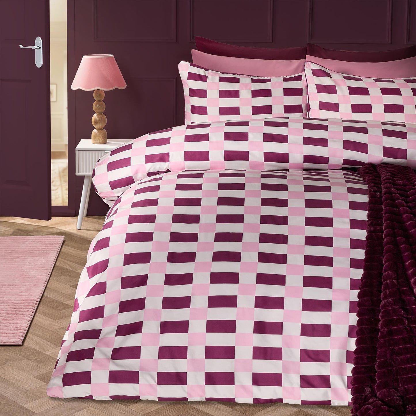 OHS Checkerboard Print Bedding Set Microfibre Duvet Cover with Pillowcase