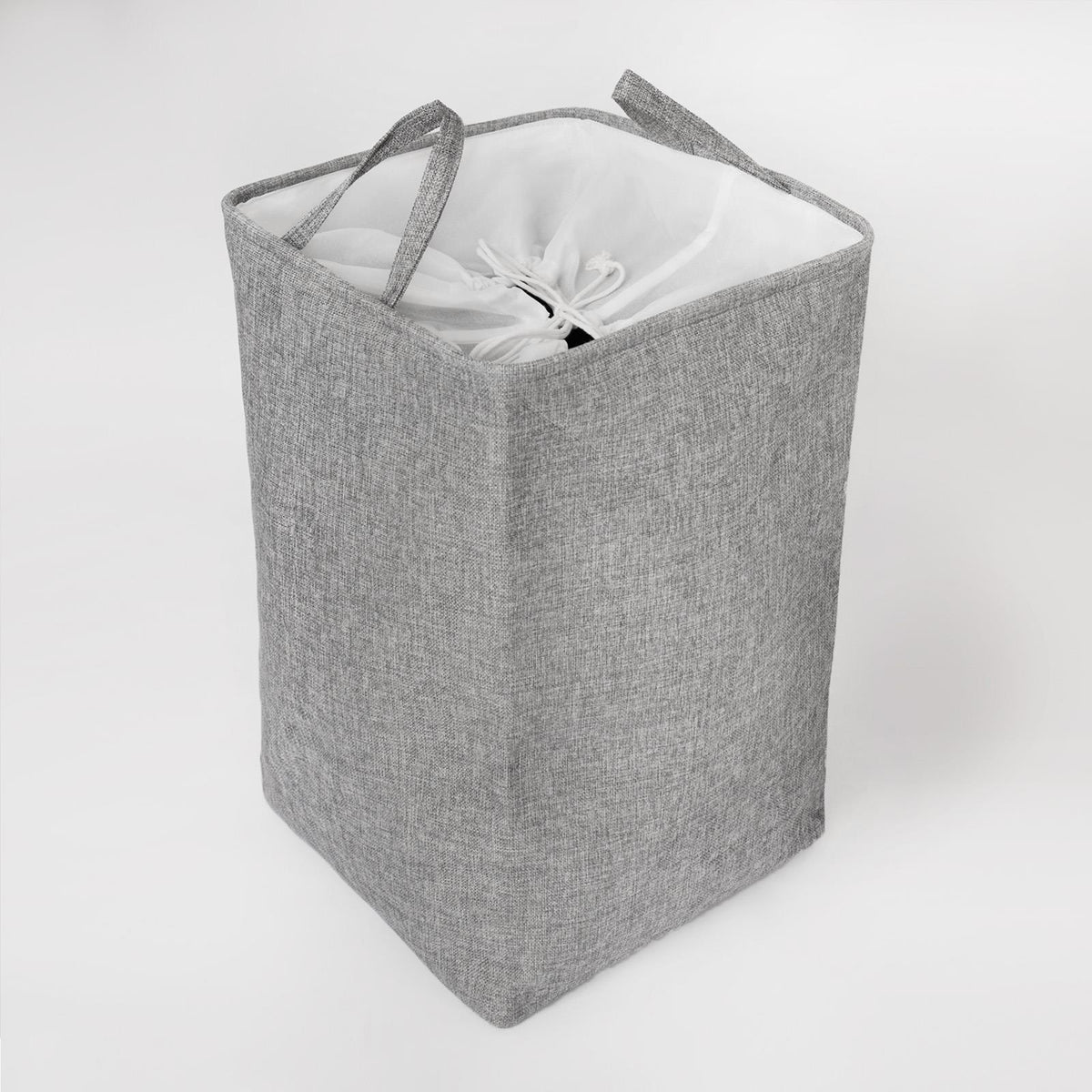 Laundry Basket Bag Foldable Drawstring Clothes Bin Organiser Faux Linen Handles