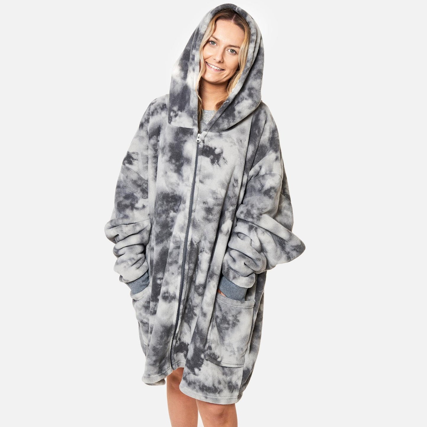 OHS Oversized Sherpa Tie Dye Hoodie Zip Up Womens Sweatshirt Cardigan UK